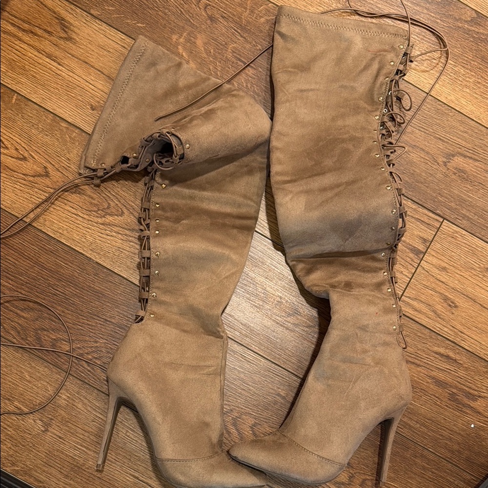 Fashion Nova Elegant Tan Over-the-Knee Boots